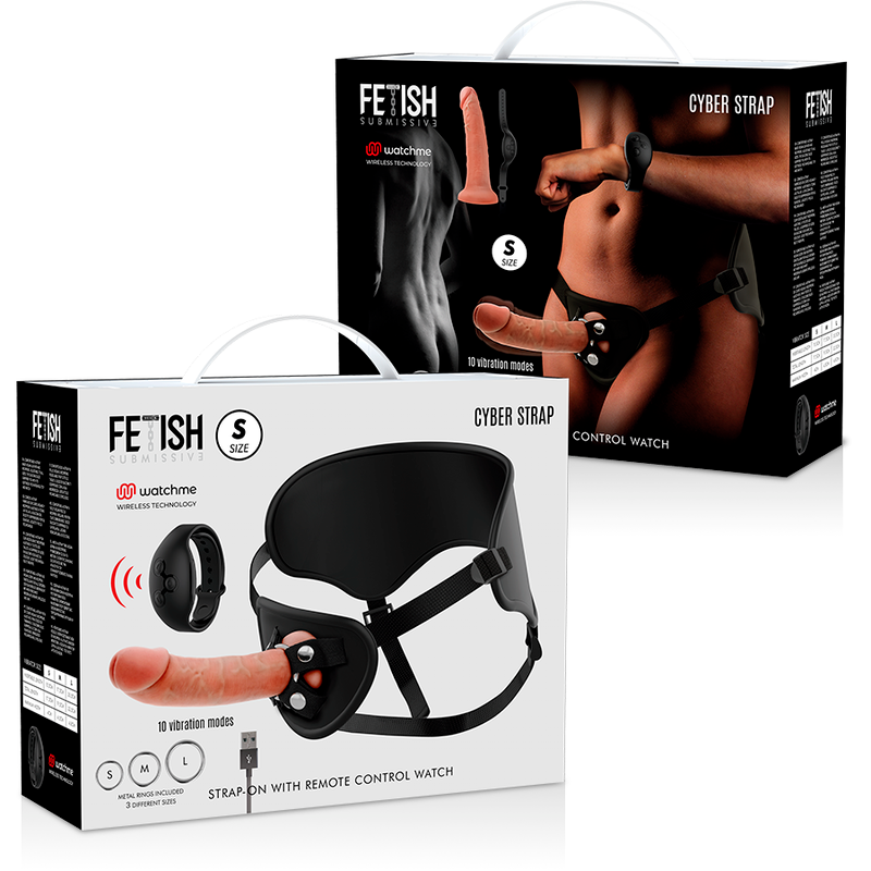 FETISH SUBMISSIVE CYBER STRAP - ARNÊS COM TECNOLOGIA DILDO WATCHME S DE CONTROLE REMOTO