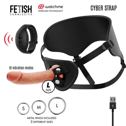 FETISH SUBMISSIVE CYBER STRAP - ARNÊS COM TECNOLOGIA DILDO WATCHME L DE CONTROLE REMOTO