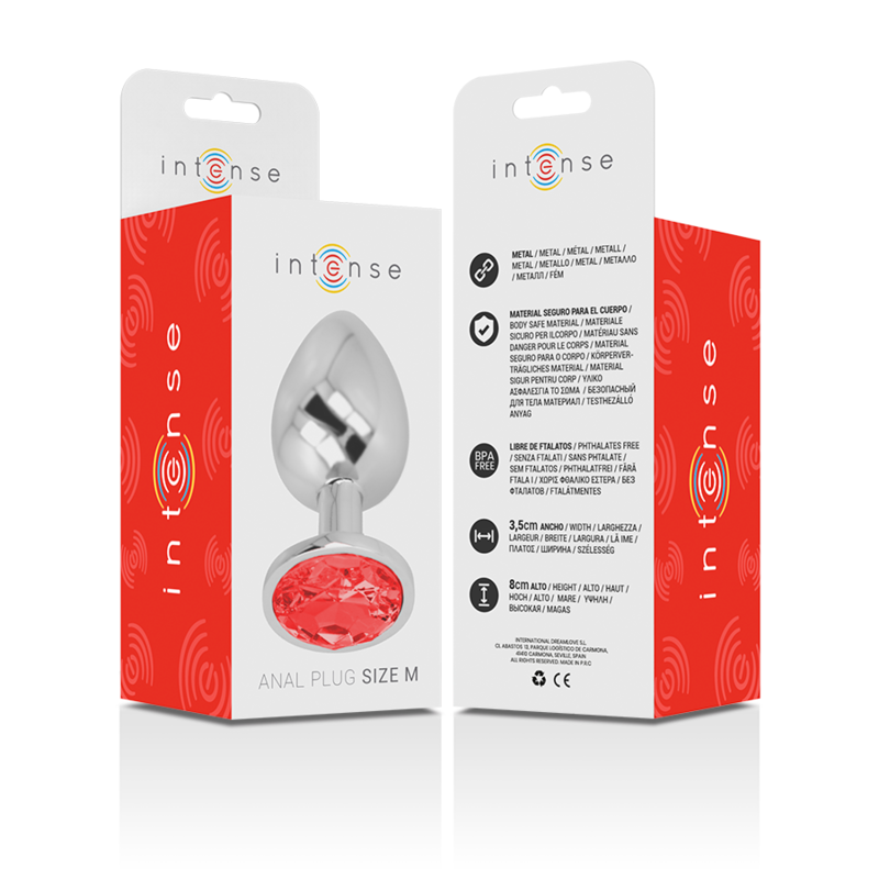 INTENSE - PLUG ANAL DE METAL COM CRISTAL VERMELHO TAMANHO M