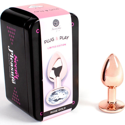 SECRETPLAY - PLUG ANAL DE METAL OURO ROSA TAMANHO PEQUENO 7 CM