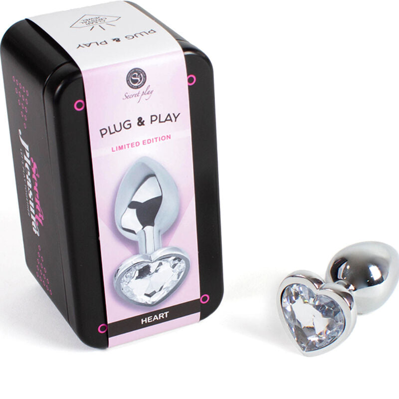 SECRETPLAY - PLUG ANAL DE METAL CORAO DE CRISTAL TRANSPARENTE TAMANHO PEQUENO 7 CM