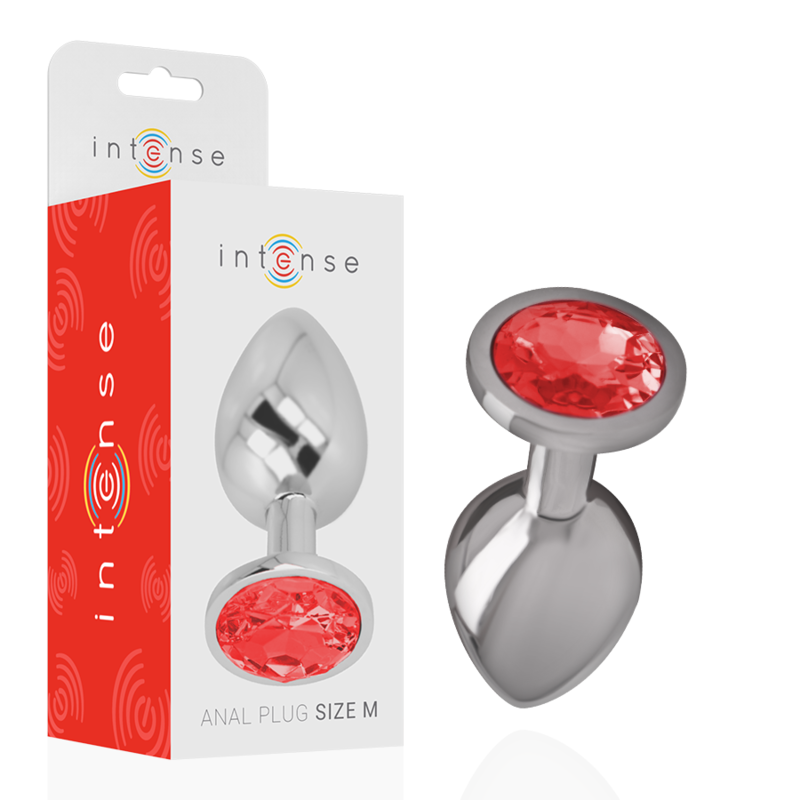 INTENSE - PLUG ANAL DE METAL COM CRISTAL VERMELHO TAMANHO M