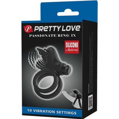 PRETTY LOVE - ANEL VIBRADOR DUPLO COM ESTIMULADOR PRETO