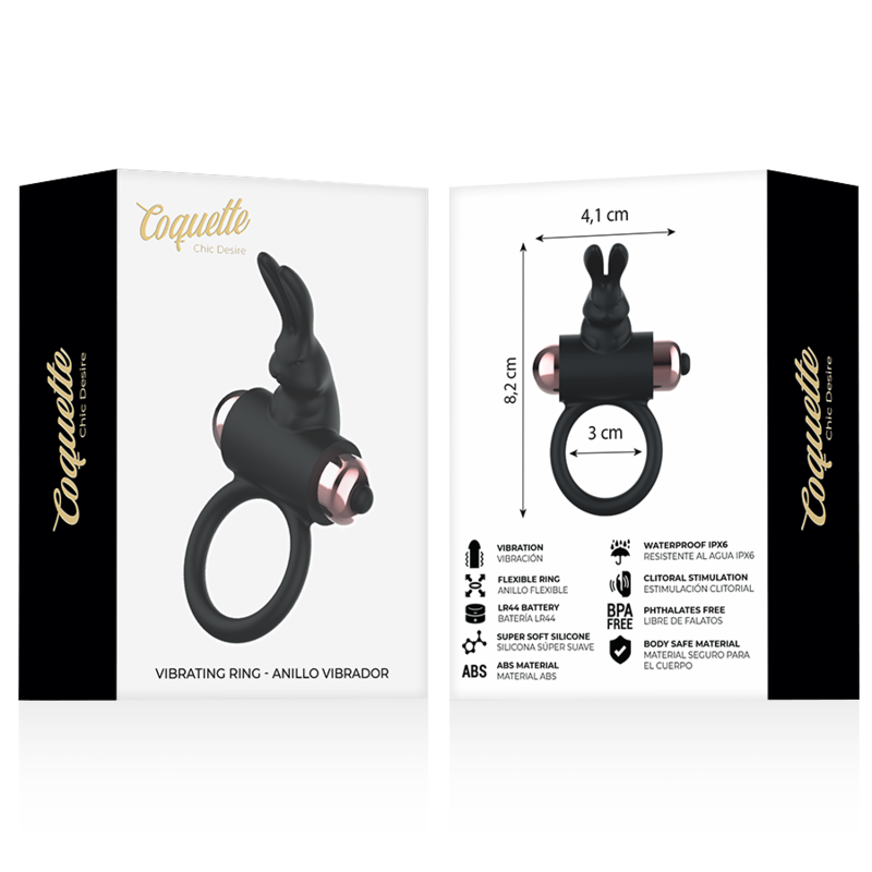 COQUETTE TOYS - ANEL COM VIBRADOR PRETO/ OURO