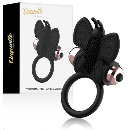 COQUETTE TOYS - ANEL BORBOLETA COM VIBRADOR PRETO/ OURO