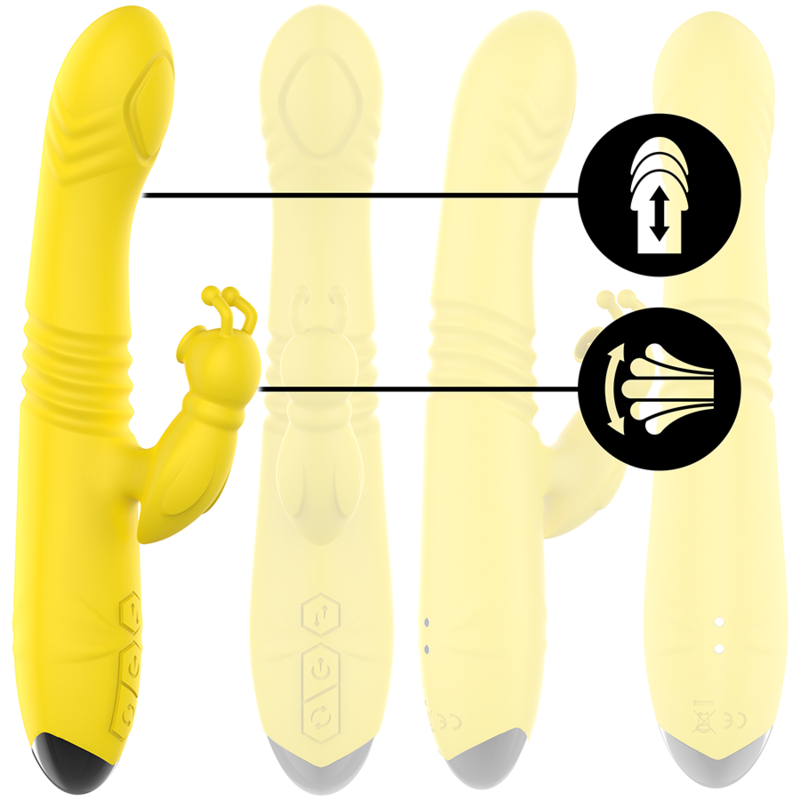 INTENSO - VIBRADOR MULTIFUNÇÃO TOKY PARA CIMA E PARA BAIXO COM ESTIMULADOR CLITÓRICO AMARELO