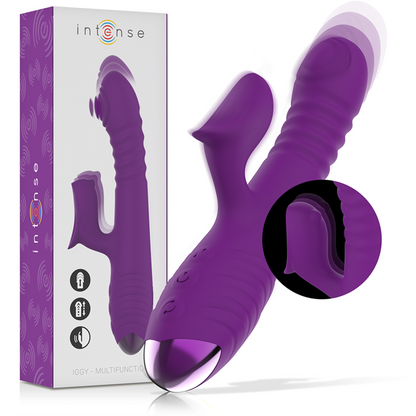 INTENSO - VIBRADOR RECARREGÁVEL MULTIFUNÇÃO IGGY PARA CIMA E PARA BAIXO COM ESTIMULADOR CLITÓRICO ROXO