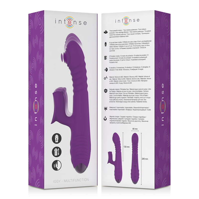 INTENSO - VIBRADOR RECARREGÁVEL MULTIFUNÇÃO IGGY PARA CIMA E PARA BAIXO COM ESTIMULADOR CLITÓRICO ROXO