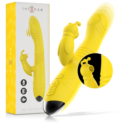 INTENSO - VIBRADOR MULTIFUNÇÃO TOKY PARA CIMA E PARA BAIXO COM ESTIMULADOR CLITÓRICO AMARELO