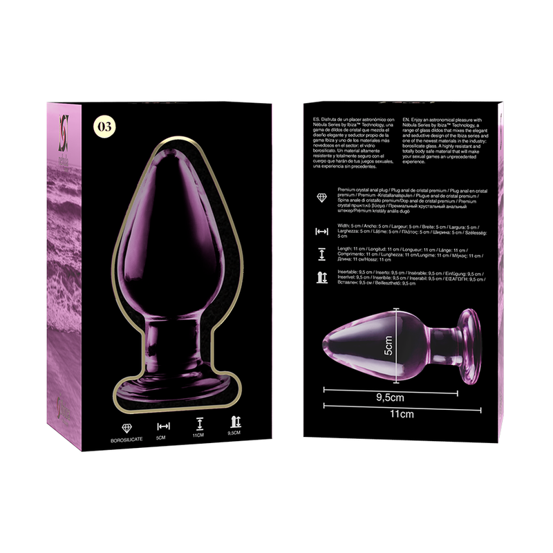 NEBULA SERIES BY IBIZA - MODELO 3 ANAL PLUG VIDRO BOROSILICADO TRANSPARENTE 11 CM -O- 5 CM