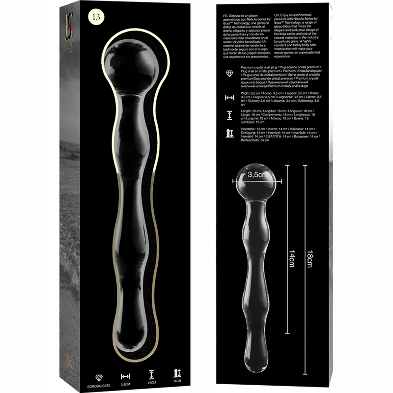 NEBULA SERIES BY IBIZA - MODELO 13 DILDO VIDRO BOROSILICADO TRANSPARENTE 18 CM -O- 3.5 CM