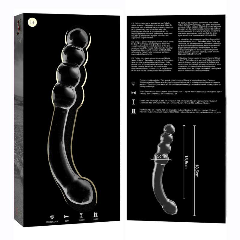 NEBULA SERIES BY IBIZA - MODELO 14 DILDO VIDRO BOROSILICADO TRANSPARENTE 18.5 CM -O- 3 CM