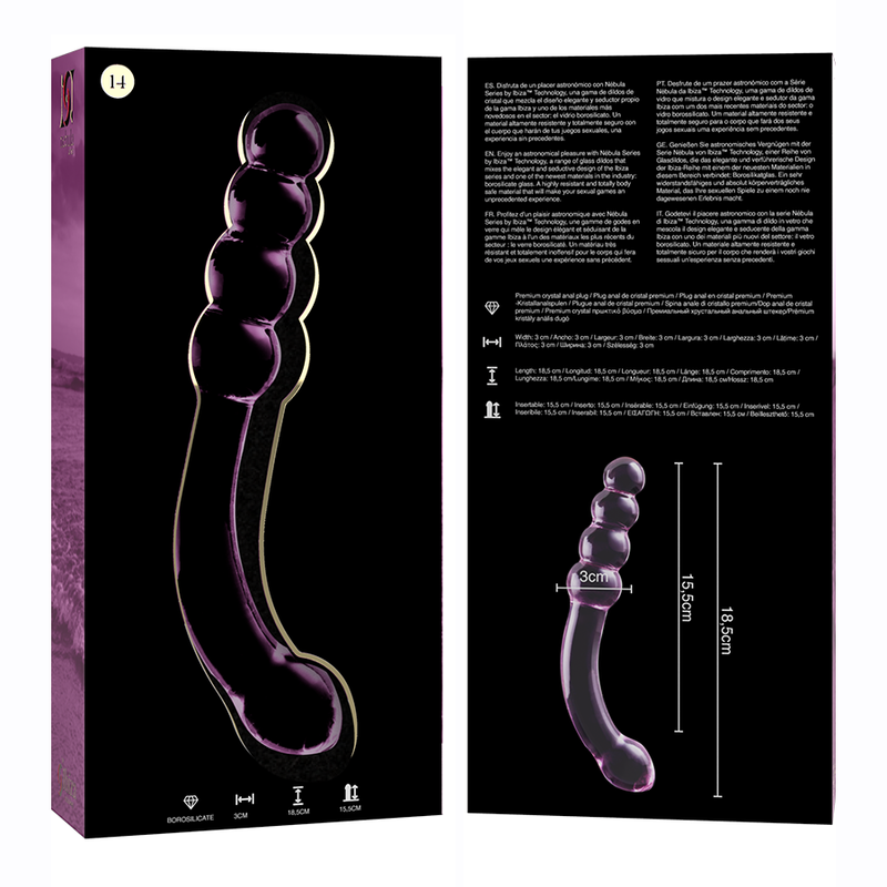 NEBULA SERIES BY IBIZA - MODELO 14 DILDO VIDRO BOROSILICADO TRANSPARENTE 18.5 CM -O- 3 CM