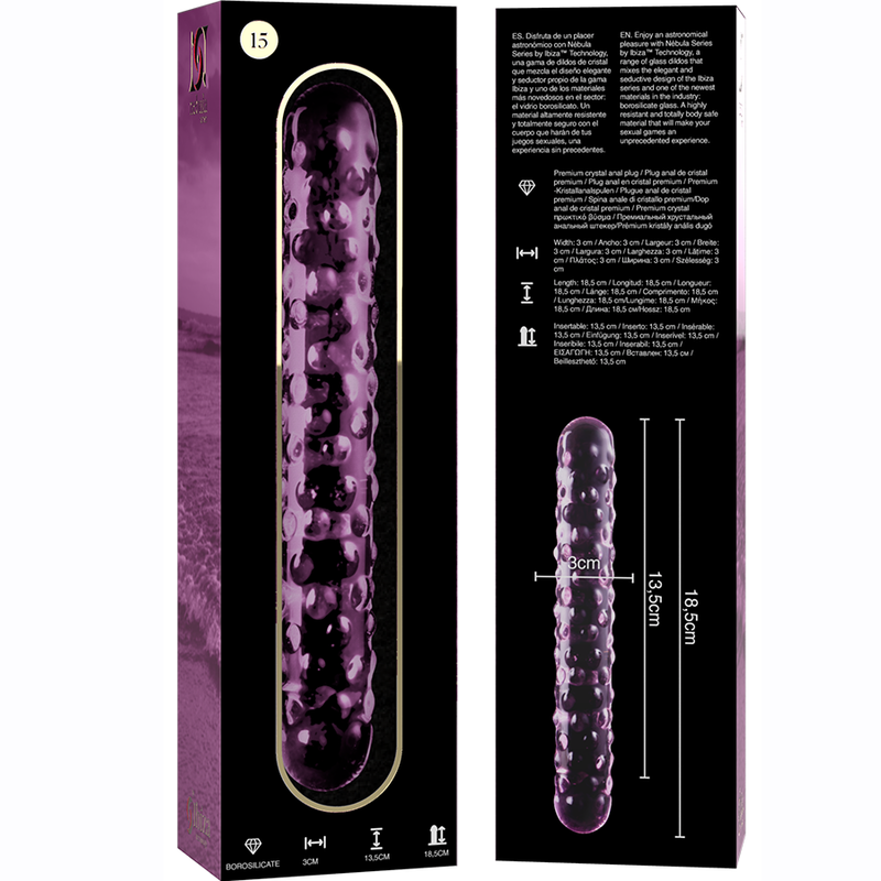 NEBULA SERIES BY IBIZA - MODELO 15 DILDO VIDRO BOROSILICADO TRANSPARENTE 18.5 CM -O- 3 CM