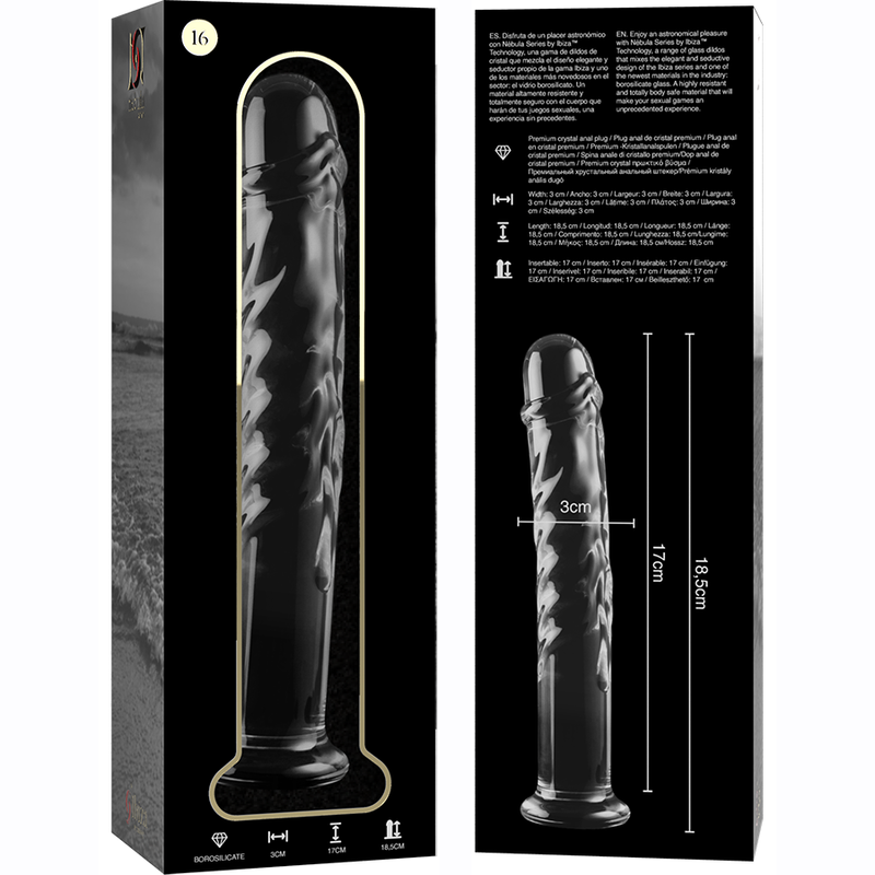 NEBULA SERIES BY IBIZA - MODELO 16 DILDO VIDRO BOROSILICADO TRANSPARENTE 18.5 CM -O- 3 CM