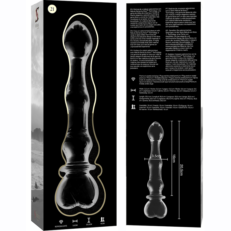 NEBULA SERIES BY IBIZA - MODELO 21 DILDO VIDRO BOROSILICADO TRANSPARENTE 20.5 CM -O- 3.5 CM