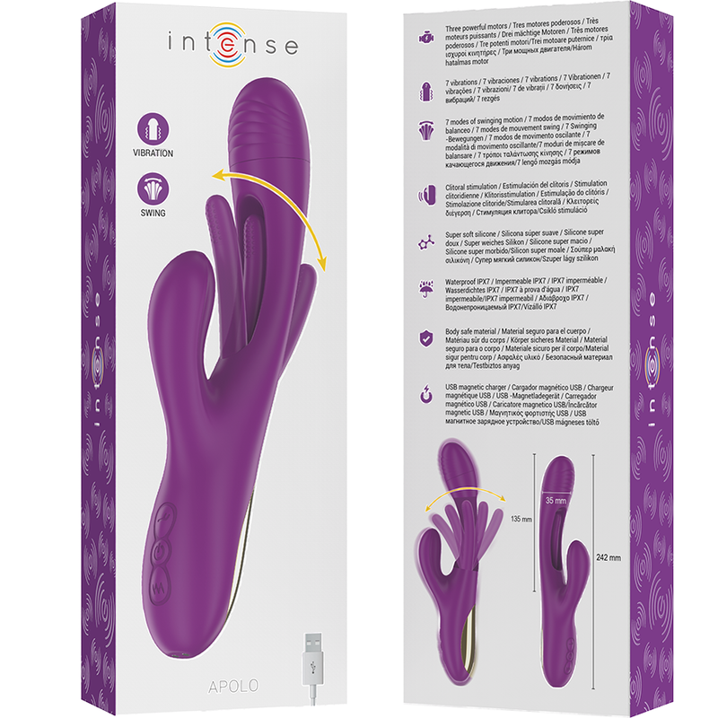 INTENSE - APOLO VIBRADOR MULTIFUNÇÃO RECARREGÁVEL 7 VIBRAÇÕES COM LÍNGUA OSCILANTE ROXA