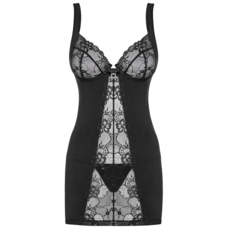 OBSESSIVE - HEARTINE CHEMISE & TANGA PRETO S/M