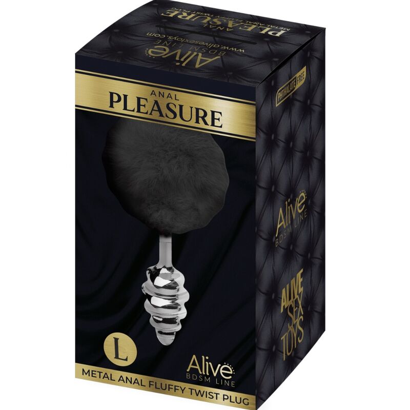 ALIVE - PLUG DE PRAZER ANAL ESPIRAL METAL FLUFFY PRETO