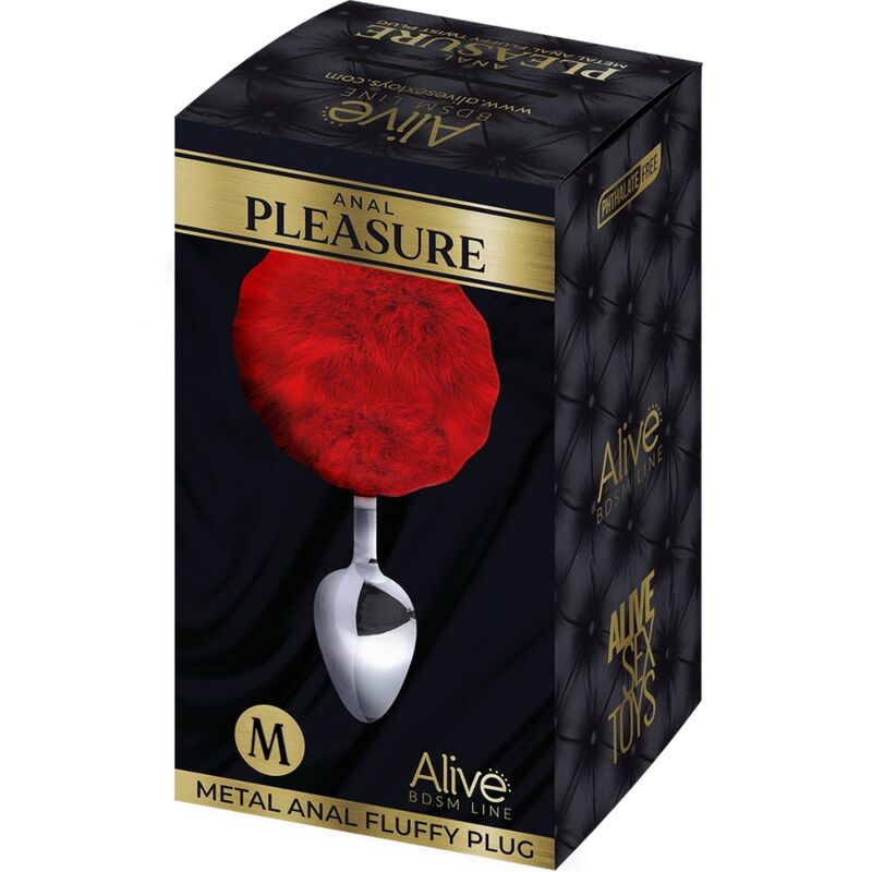 ALIVE - PLUG PRAZER ANAL METAL LISO FLUFFY VERMELHO TAMANHO M