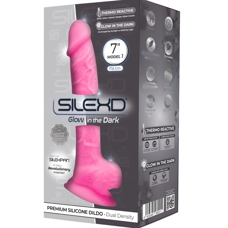 SILEXD - MODELO 1 PÊNIS REALISTA PREMIUM SILICONE SILEXPAN ROSA FLUORESCENTE 17.5 CM