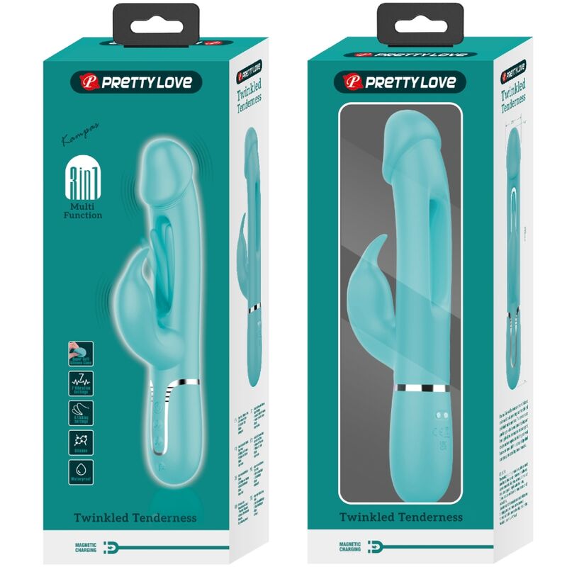 PRETTY LOVE - VIBRADOR COELHO DEJON 3 EM 1 MULTIFUNO AQUA VERDE