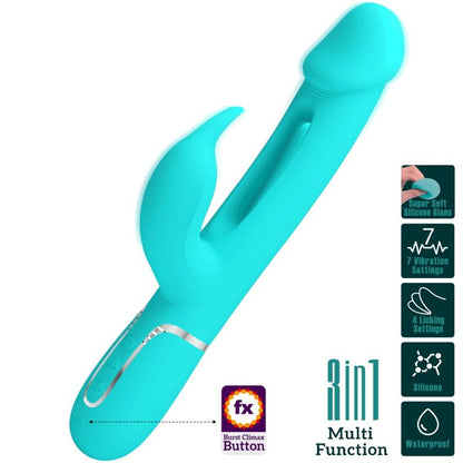 PRETTY LOVE - VIBRADOR COELHO DEJON 3 EM 1 MULTIFUNO AQUA VERDE