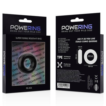 POWERING - ANEL PARA PÊNIS SUPER FLEXÍVEL E RESISTENTE 3,8CM PR04 PRETO