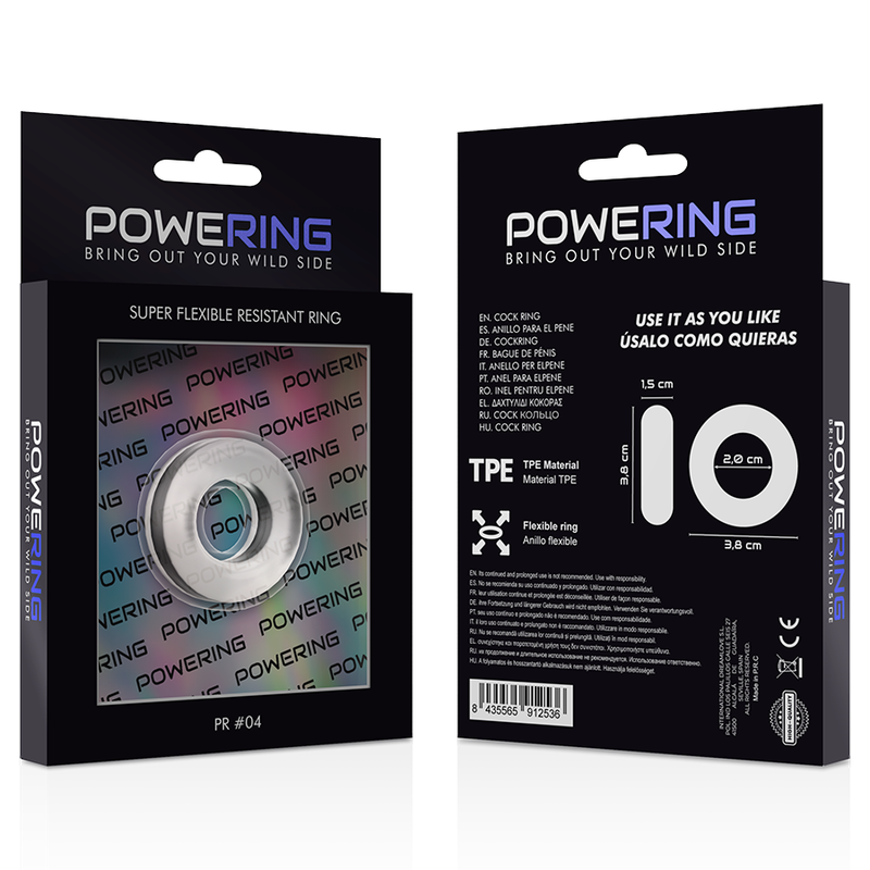 POWERING - ANEL PARA PÊNIS SUPER FLEXÍVEL E RESISTENTE 3,8CM PR04 TRANSPARENTE