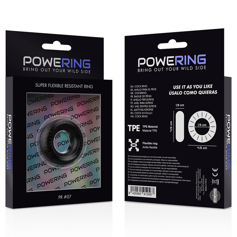 POWERING - ANEL PARA PÊNIS SUPER FLEXÍVEL E RESISTENTE 4,5CM PR07 PRETO