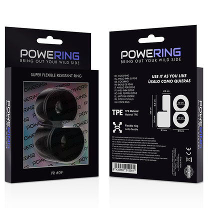 POWERING - ANEL DUPLO PARA PÉNIS SUPER FLEXÍVEL E RESISTENTE PR09 PRETO