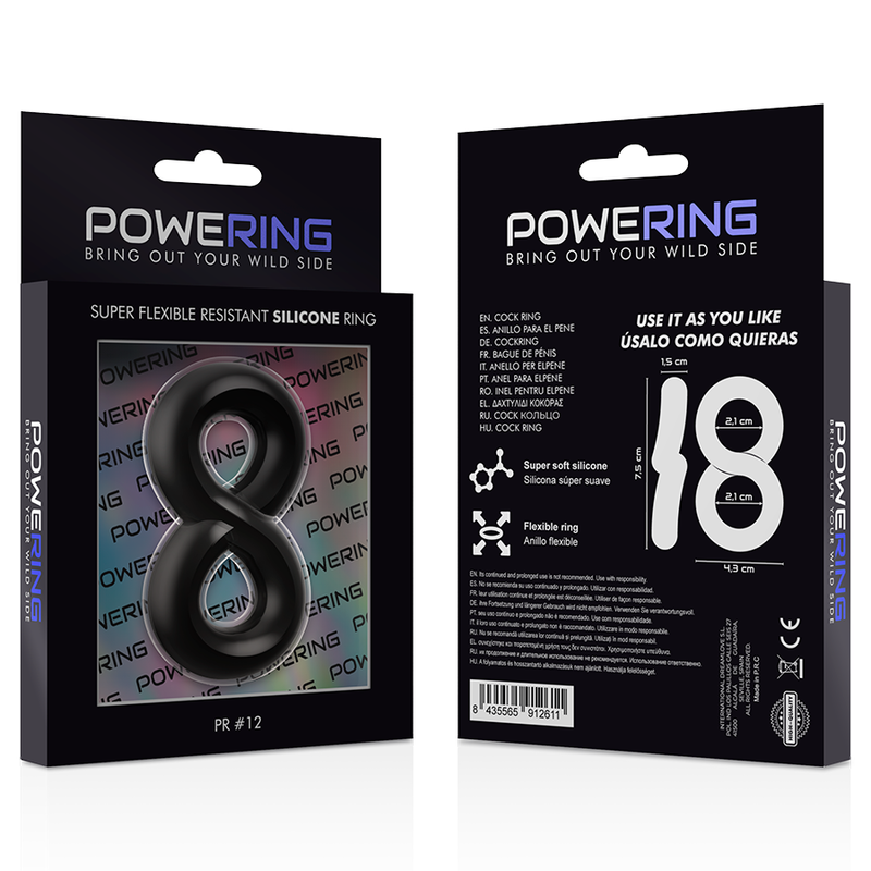 POWERING - ANEL PARA PÉNIS E TESTÍCULOS SUPER FLEXÍVEL E RESISTENTE PR12 PRETO