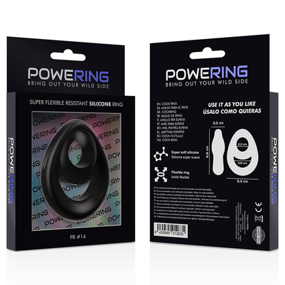 POWERING - ANEL PARA PÉNIS E TESTÍCULOS SUPER FLEXÍVEL E RESISTENTE PR14 PRETO