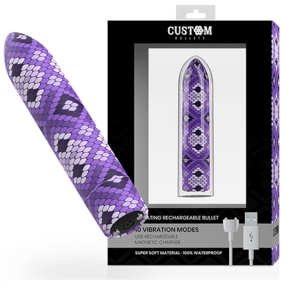 CUSTOM BULLETS - BALAS VIBRATÓRIAS ROXO EFEITO COBRA, RECARREGÁVEL 10V